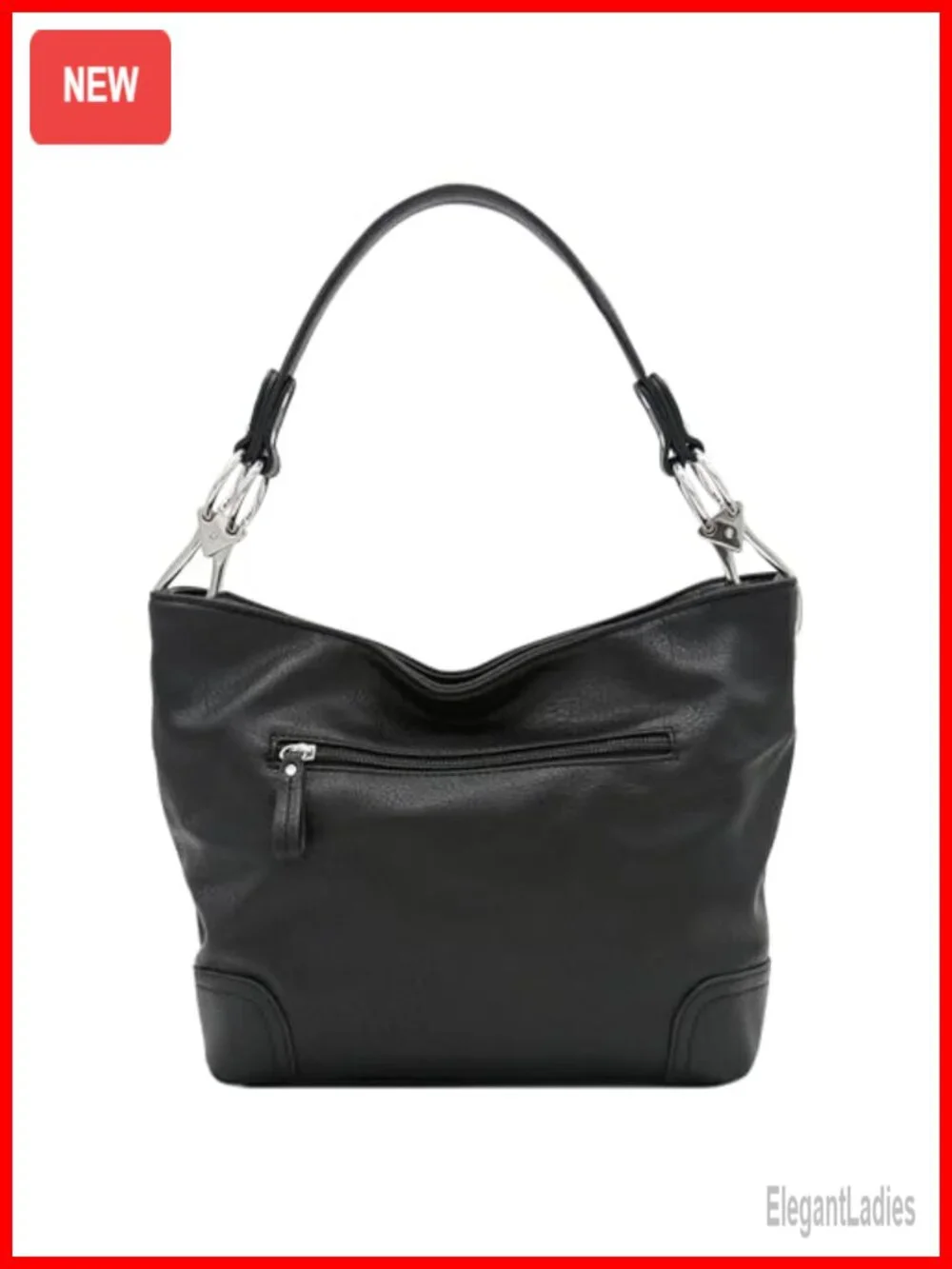 Hobo Shoulder Bag with Big Snap Hook Hardware Faux Leather
